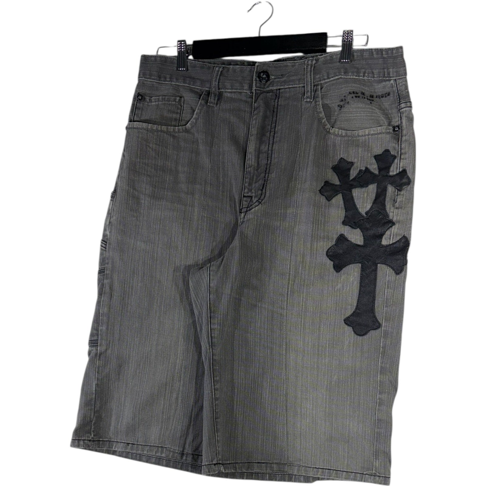 Vintage Cross pattern Baggy Fit Denim Carpenter Shorts 37