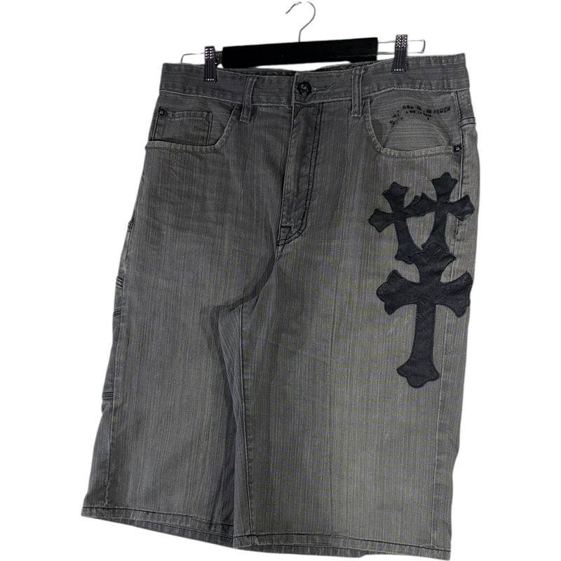 Vintage Cross pattern Baggy Fit Denim Carpenter Shorts 37