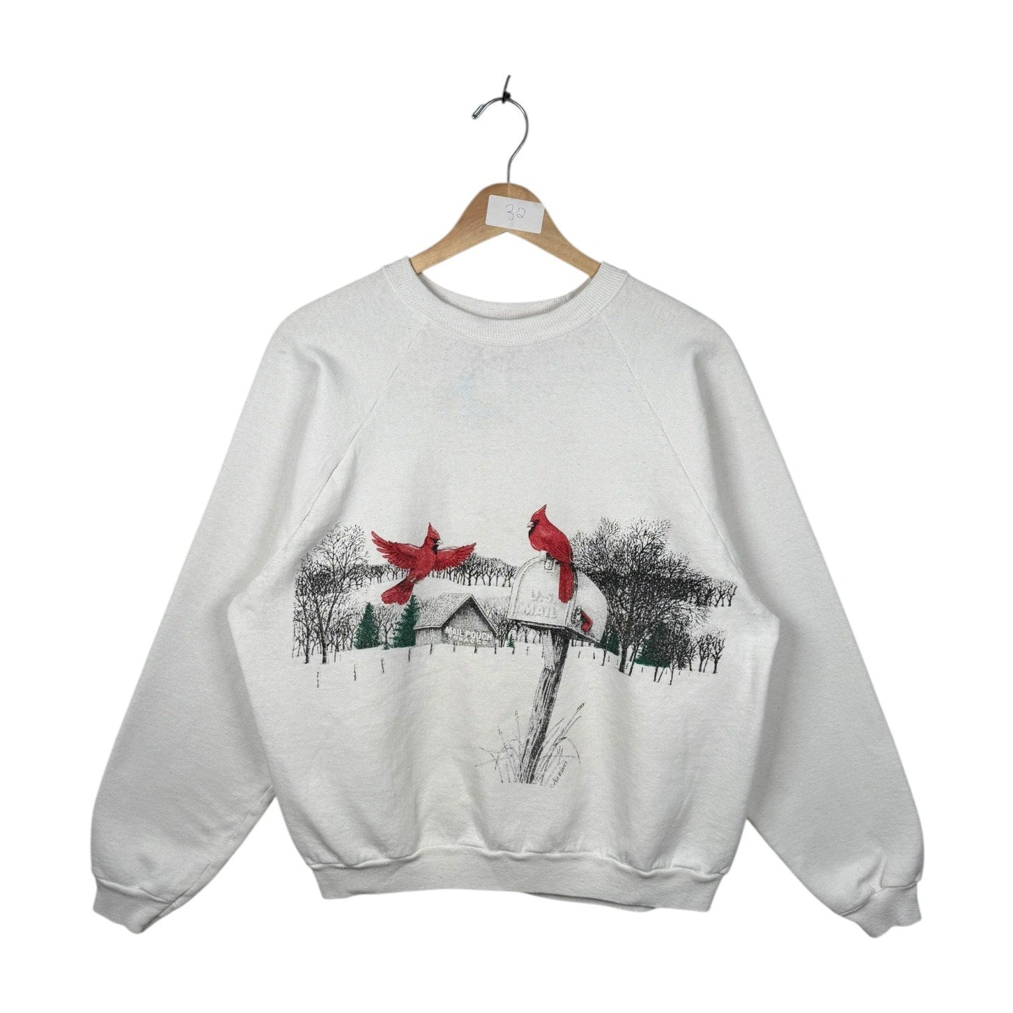Vintage Winter Cardinals Mailbox Scenic Crewneck