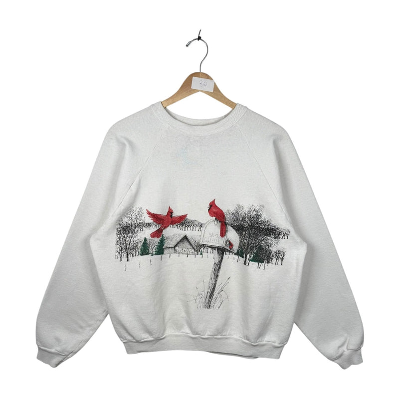 Vintage Winter Cardinals Mailbox Scenic Crewneck