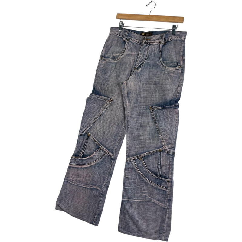 Vintage Skeleton Large Pockets Wide Leg Denim Jeans 34x29