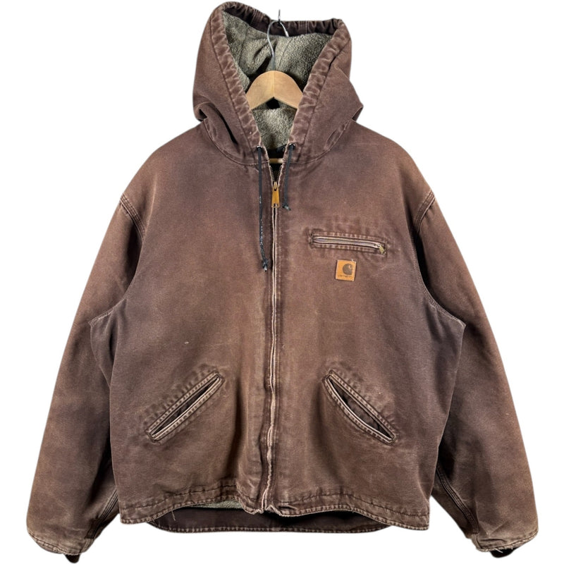 Vintage Carhartt Sandstone Sherpa Lined Hoodie Workwear Jacket