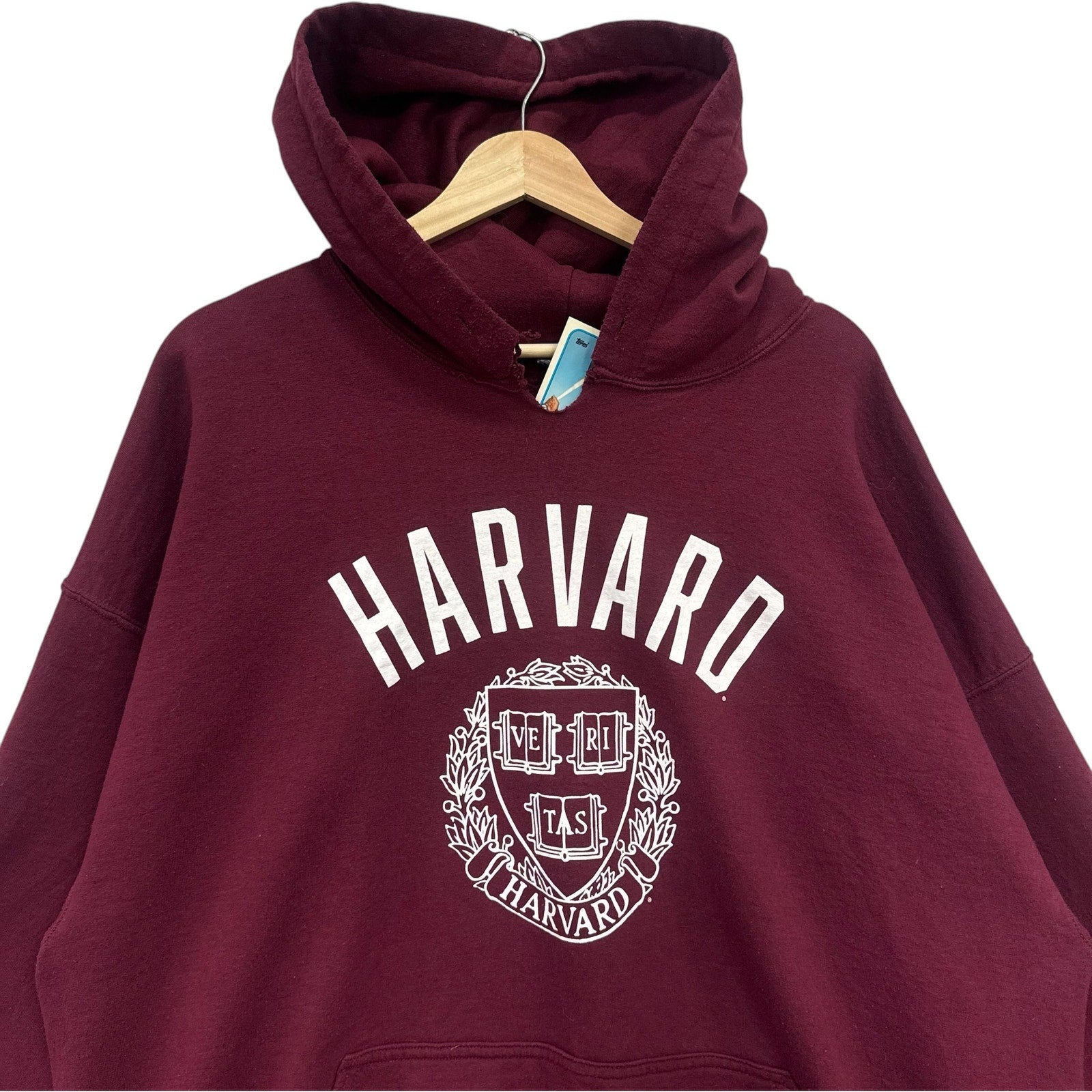 Vintage Harvard Crest Cut Neck Hoodie