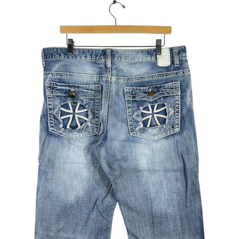 Y2K Helix Emboridered Wide Leg Denim Jeans 36x32