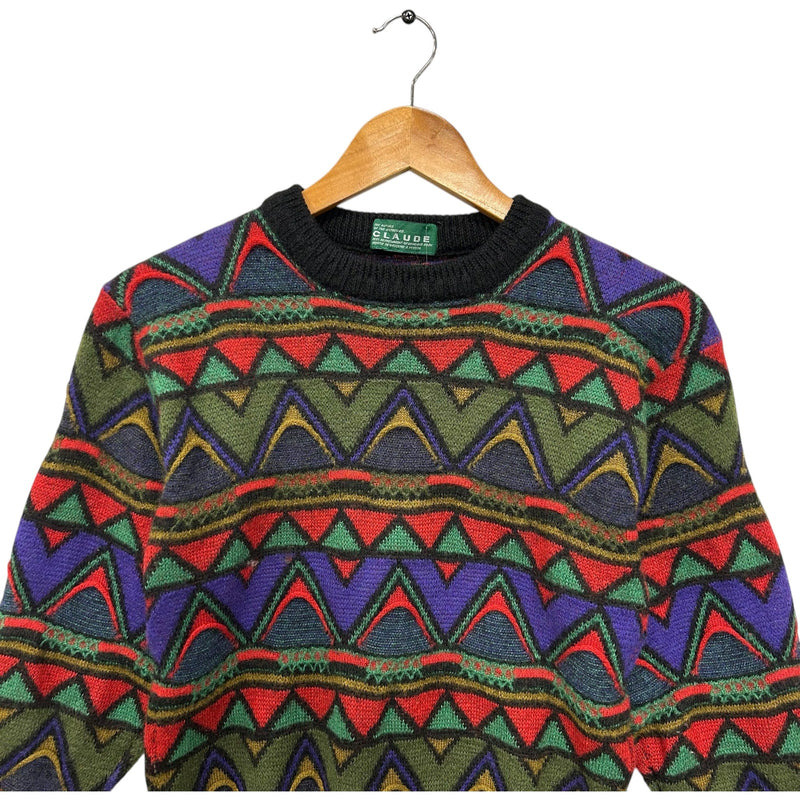 Vintage Claude Geometric Pattern Knit Pullover Sweater 90s