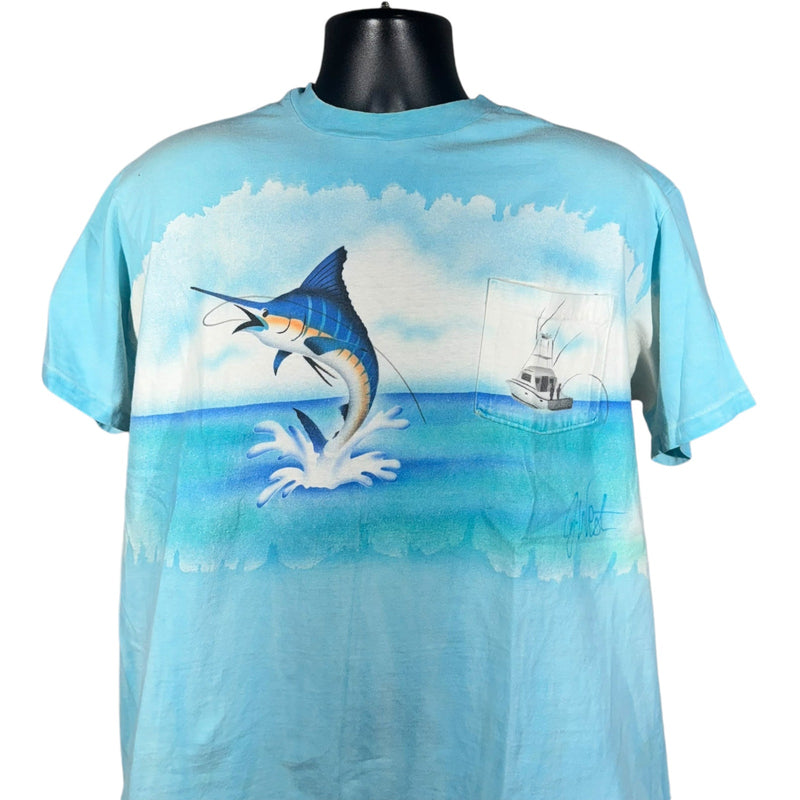 Vintage Swordfish Fishing Wrap Around Pocket Tee