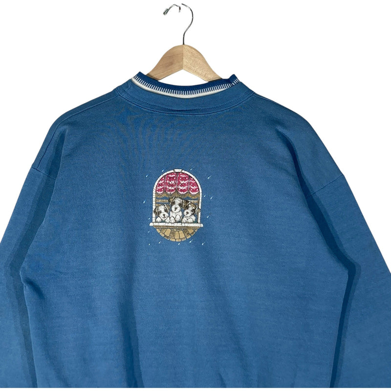 Vintage Puppies And Kittens On A Windowsill Crewneck