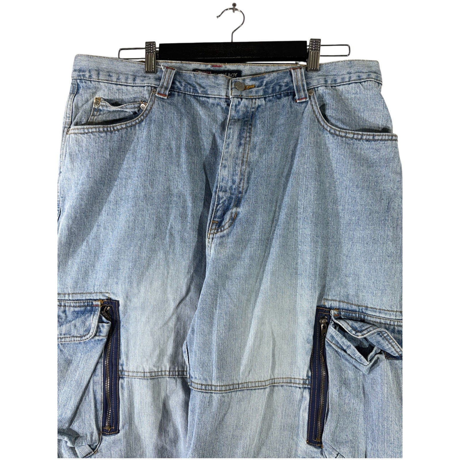 Vintage Bugle Boy Wide Leg Denim Cargo Shorts 38