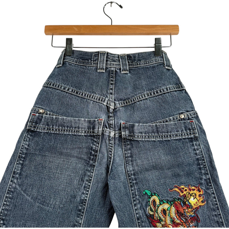 Y2K JNCO Dragon Embroidered Denim Shorts 24x8