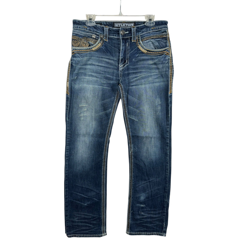 Vintage Affliction Embroidered Pockets Denim 34