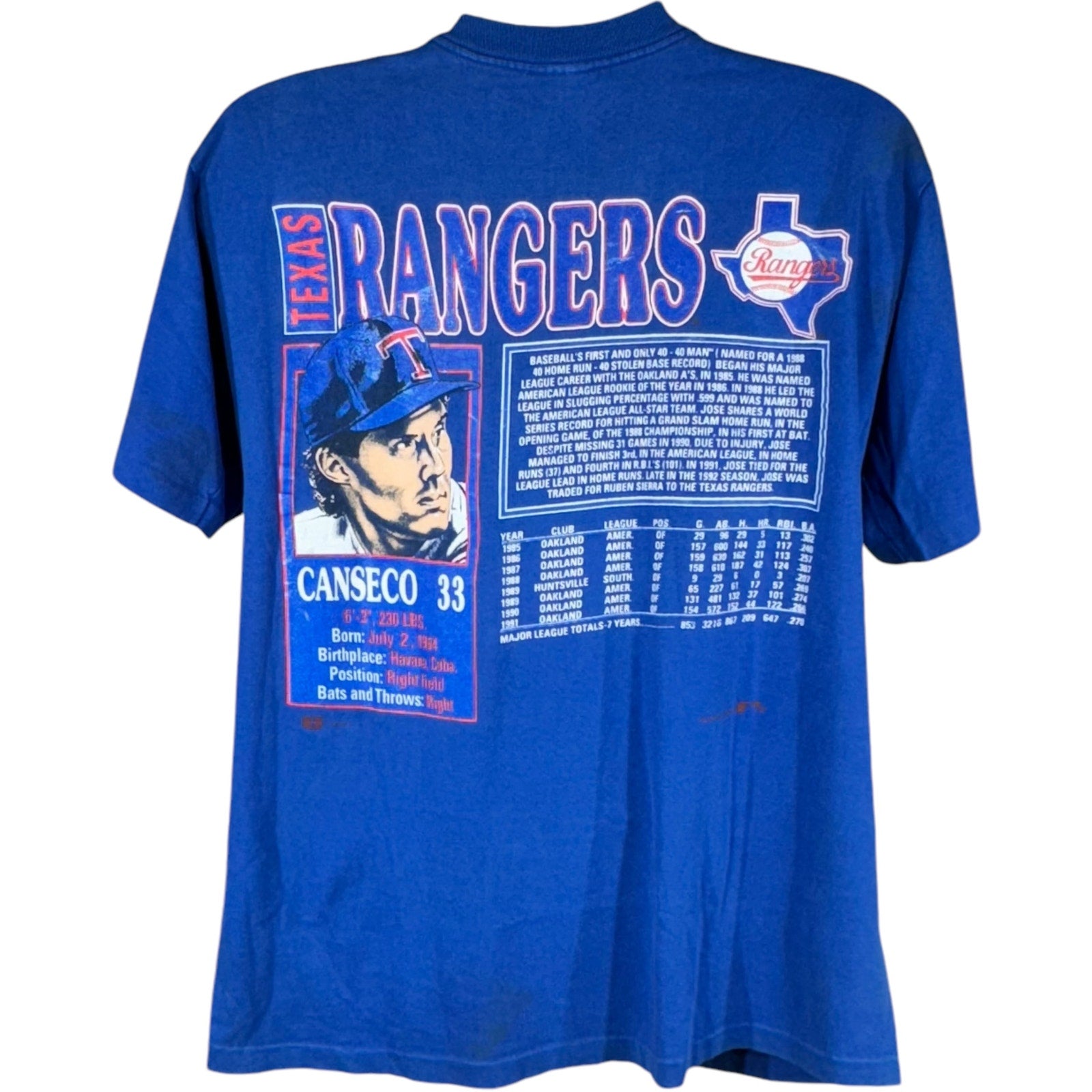 Vintage MLB Texas Rangers Jose Canseco Nutmeg Tee