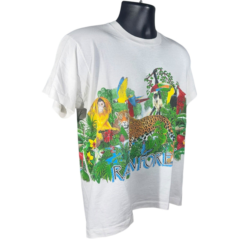 Vintage Rainforest Exotic Animals Wrap Around Nature Tee 90s