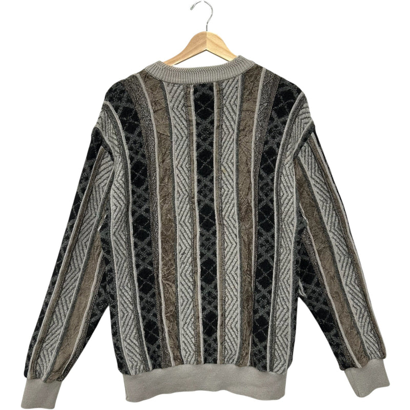 Vintage 3D Velvet Textured Striped Pullover Sweater