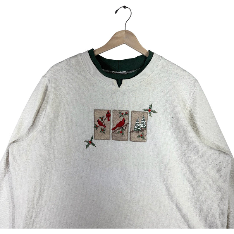 Vintage Embroidered Cardinals Nature Crewneck