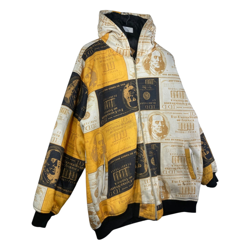 Vintage All Over Money Print $100 Bill Full Zip Hoodie