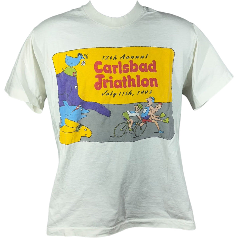 Vintage Carlsbad Triathlon Cartoon Art Souvenir Tee