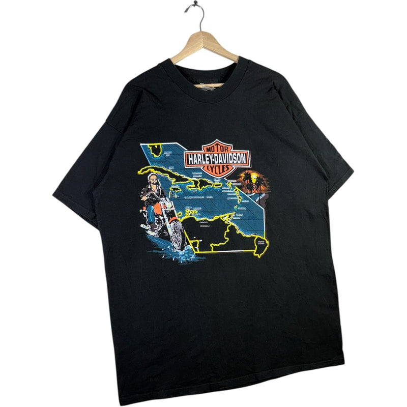 Vintage Harley Davidson Caribbean Map Graphic T-Shirt