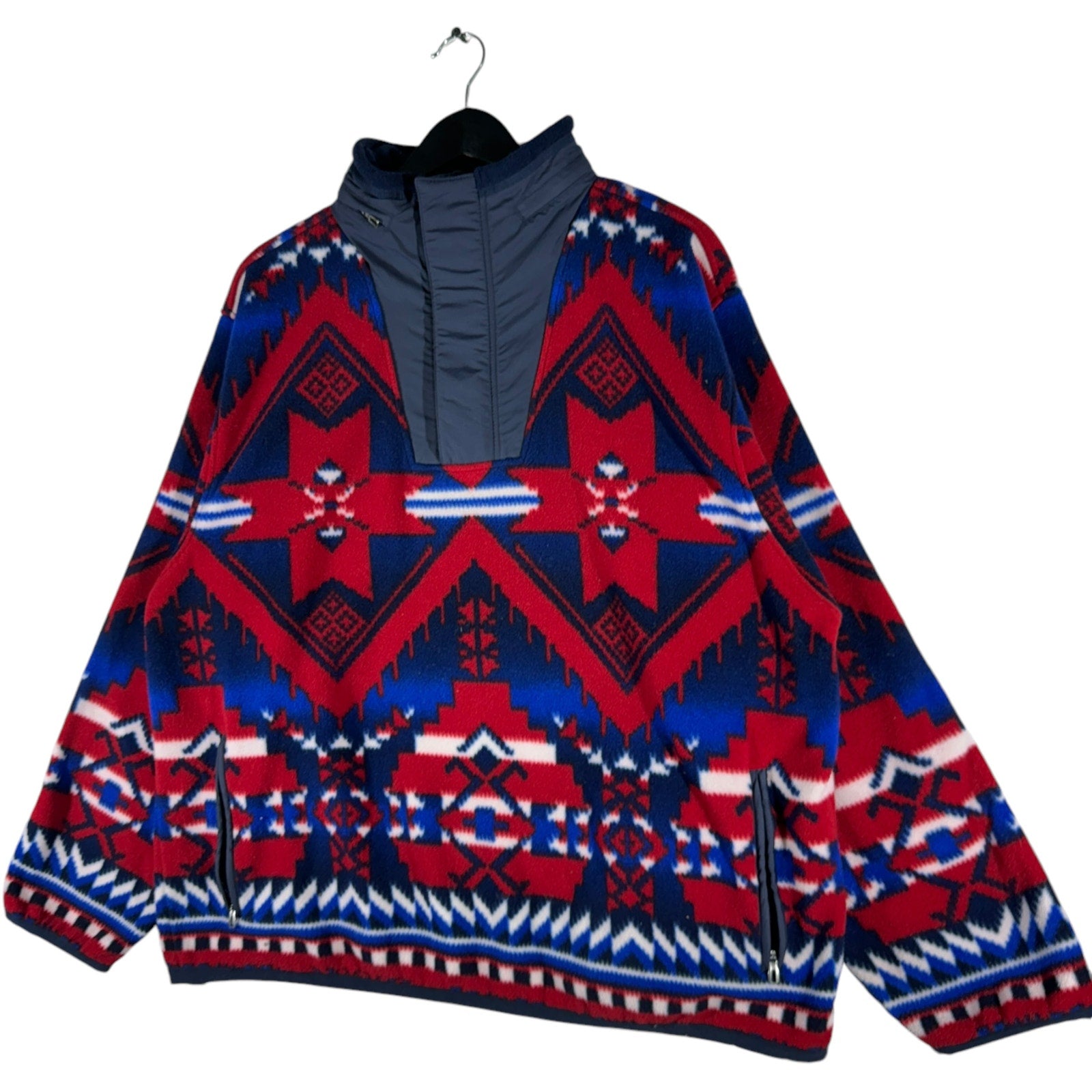 Vintage Polo Ralph Lauren Aztec 1/4 Zip Hidden Hood Fleece