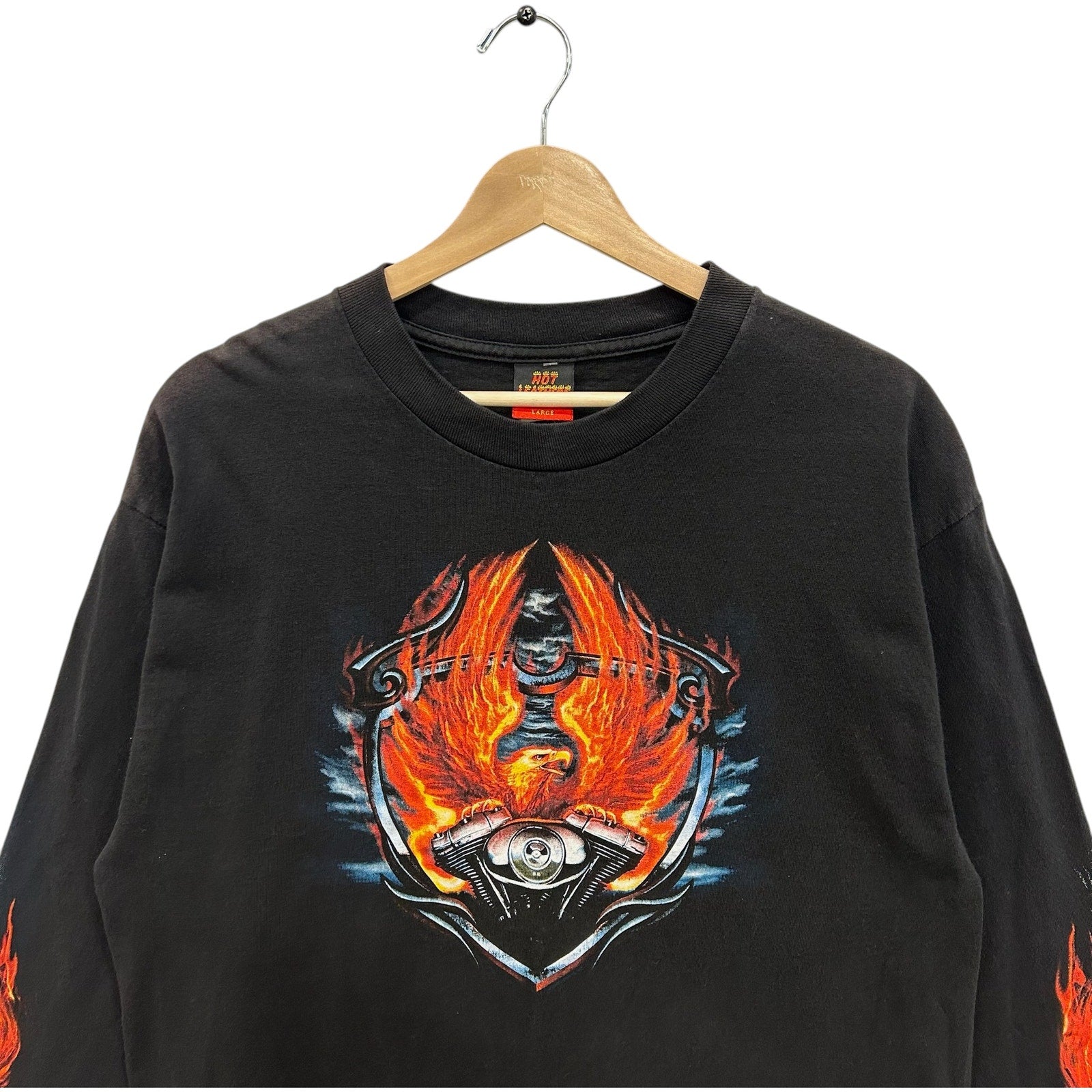 Vintage Y2K Hot Leather Long Sleeve Flame Sleeve Print Tee