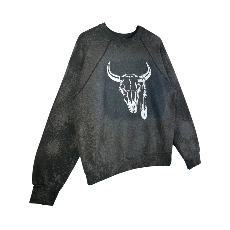 Vintage Western Bull Skull Feather Graphic Crewneck