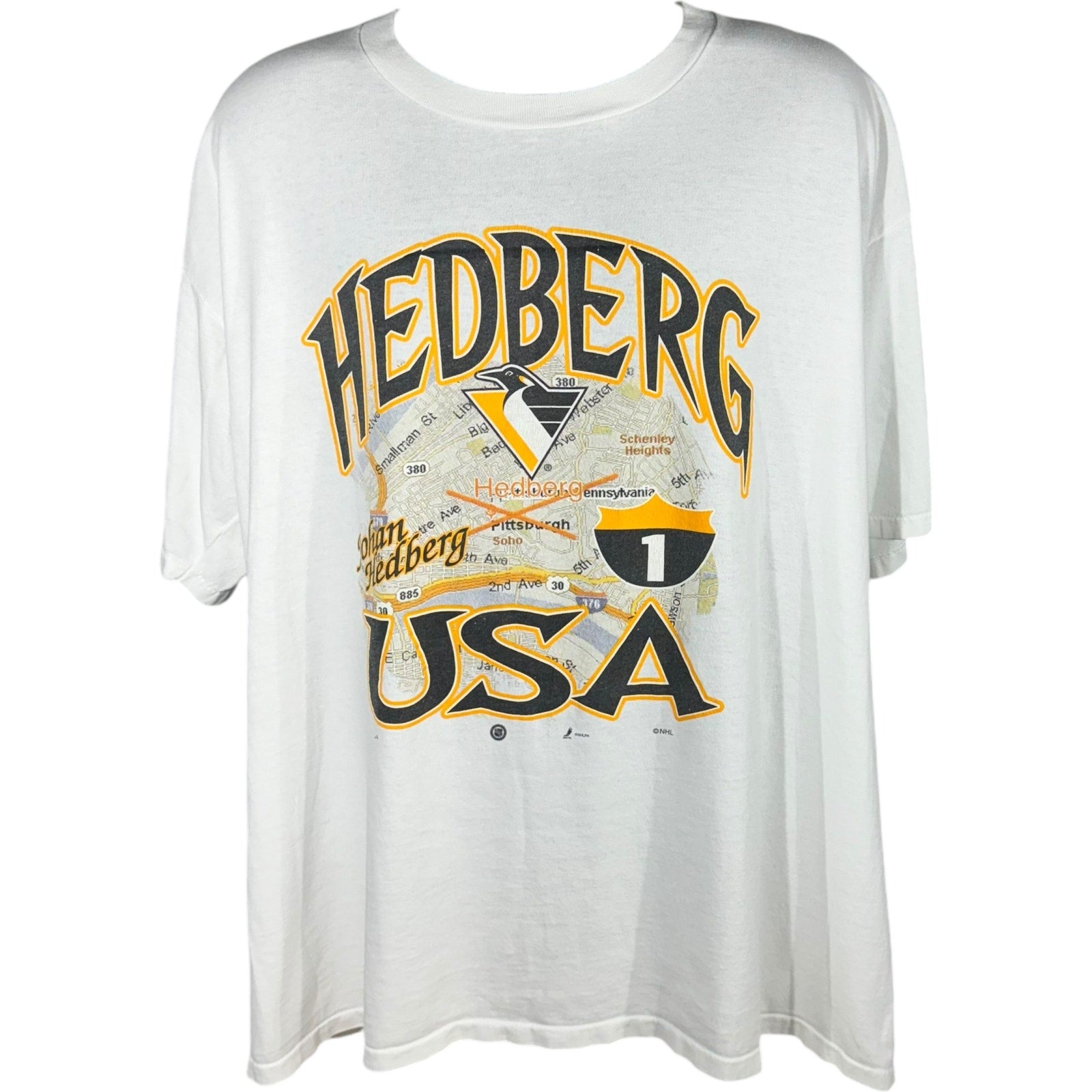 Vintage NHL Pittsburgh Penguins Hedberg USA Map Tee