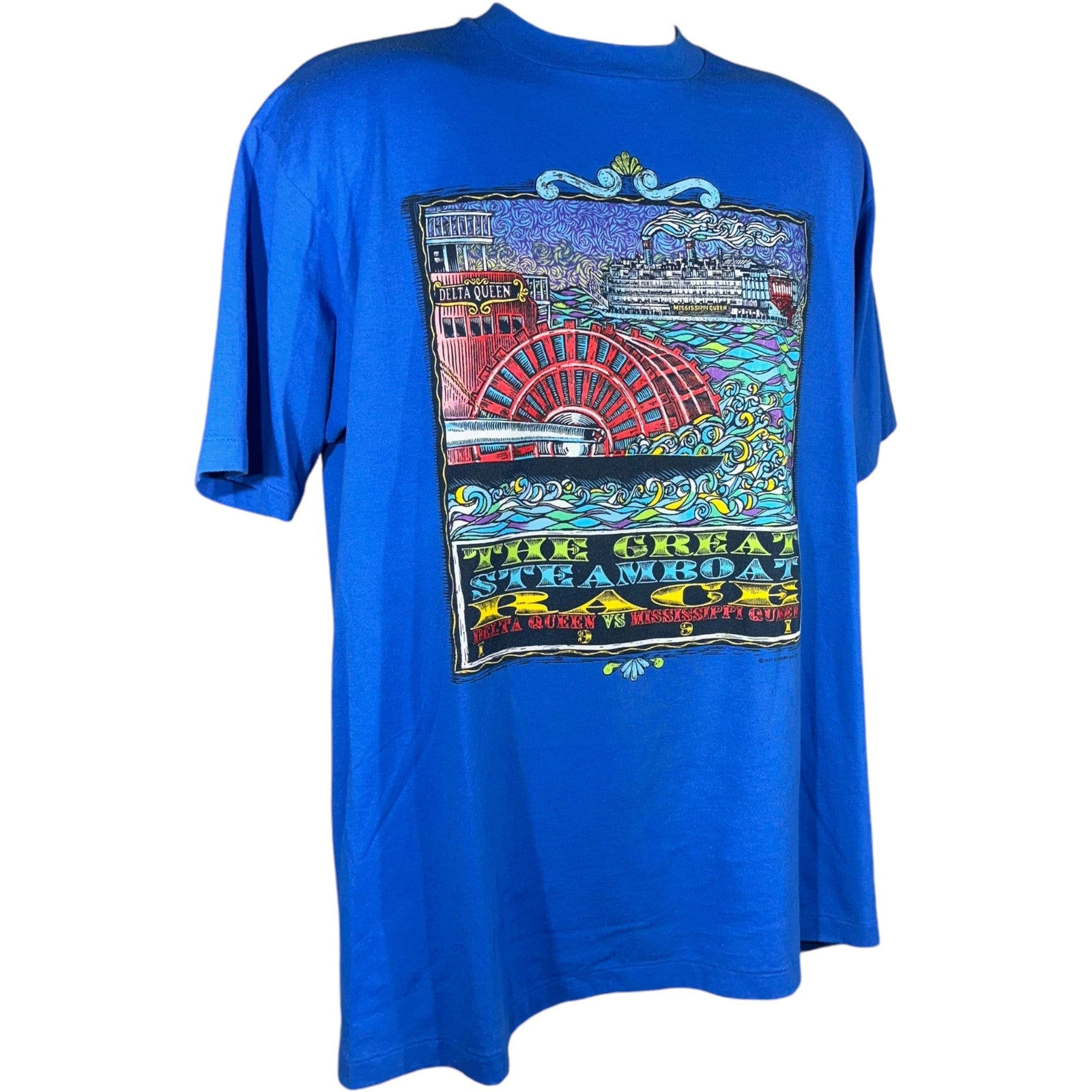 Vintage The Great Steamboat Race Art Tee 1991