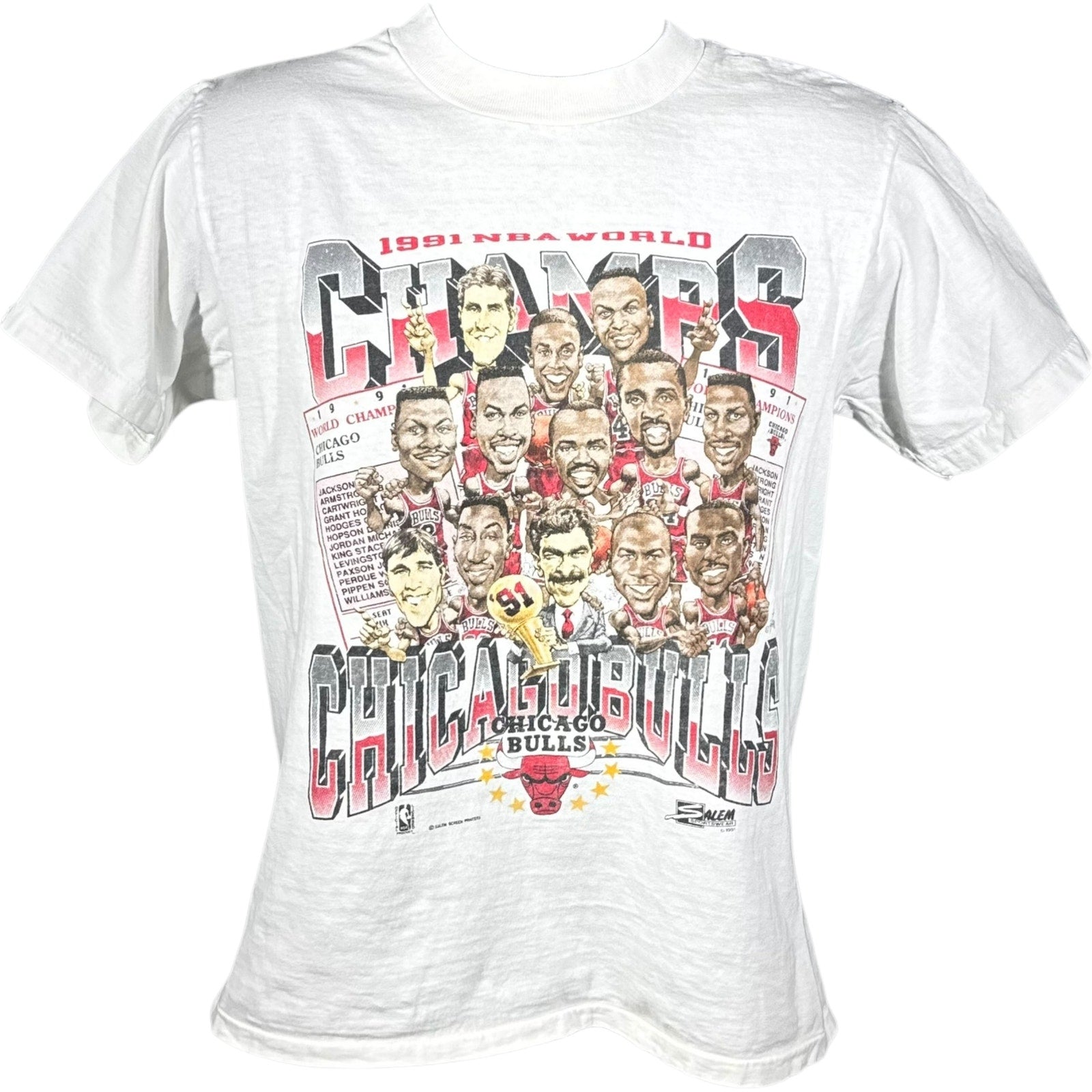 Vintage Chicago Bulls World Champs NBA Caricature Tee 1991