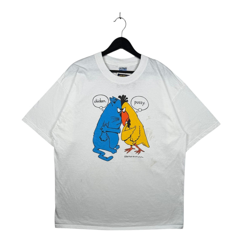 Vintage Funny Cat vs Chicken Graphic T-Shirt