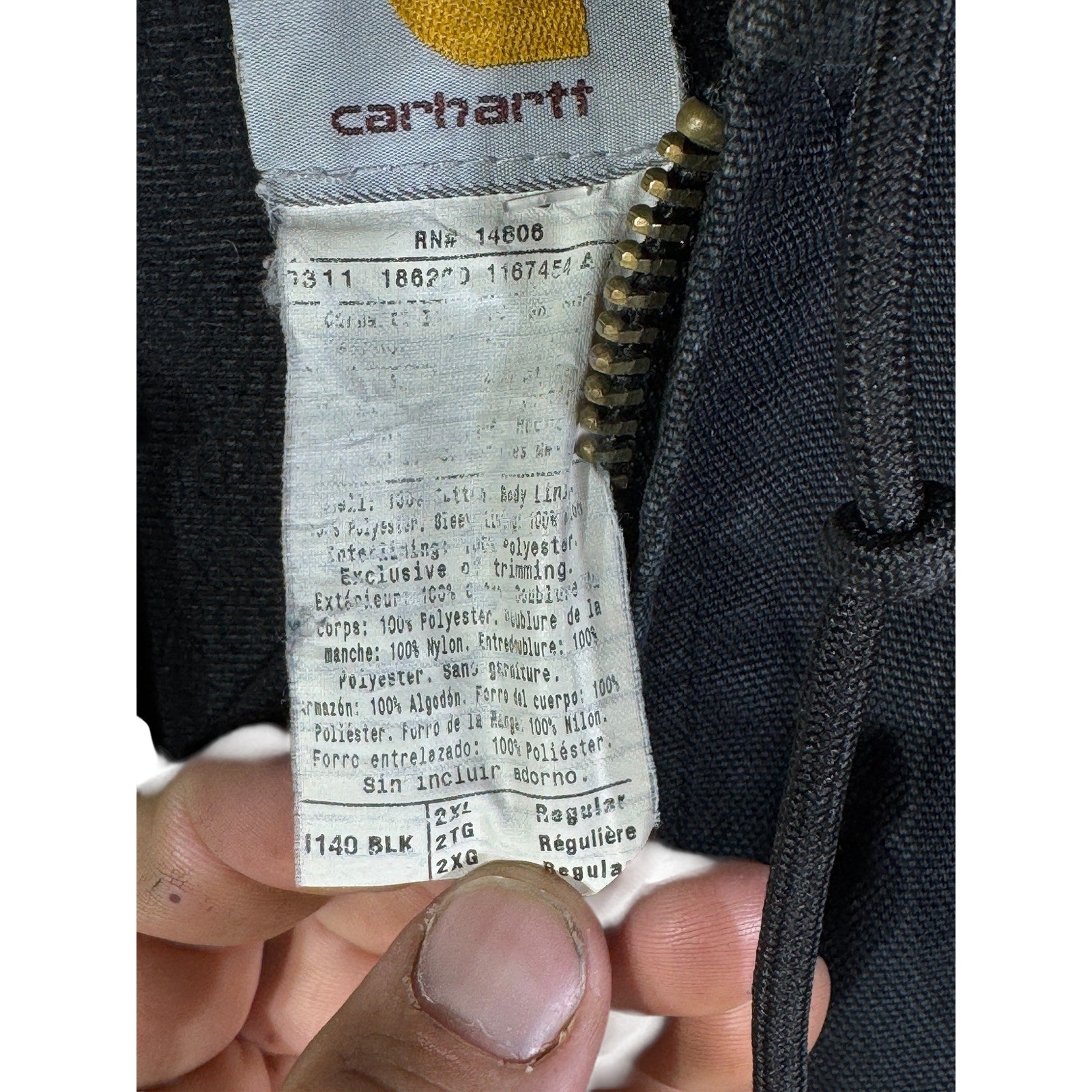 Vintage Carhartt Canvas Hooded Full Zip Quilted Workwear Jacket