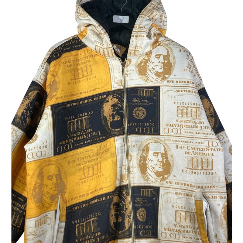 Vintage All Over Money Print $100 Bill Full Zip Hoodie