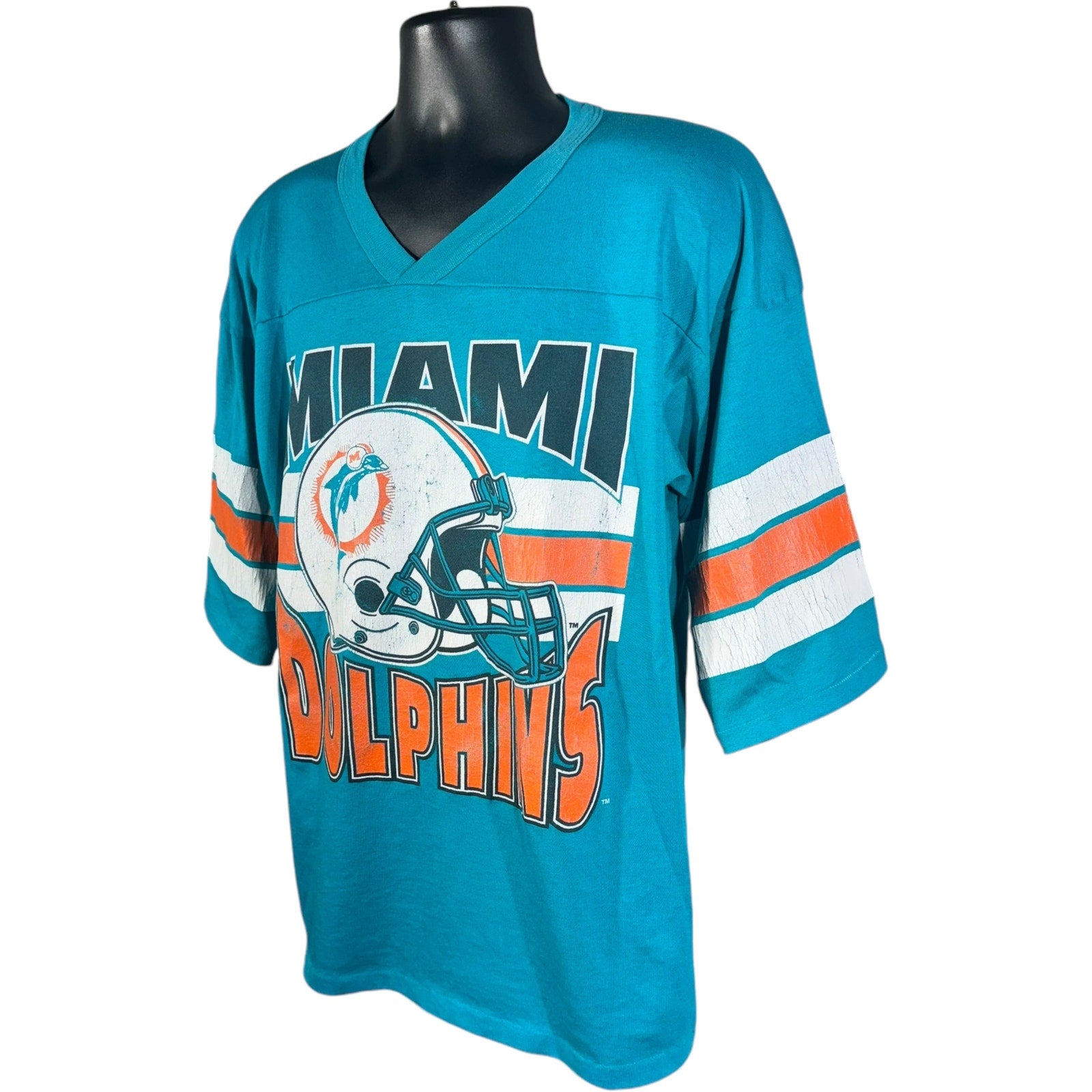 Vintage Miami Dolphins Jersey Style V Neck NFL Tee 90s