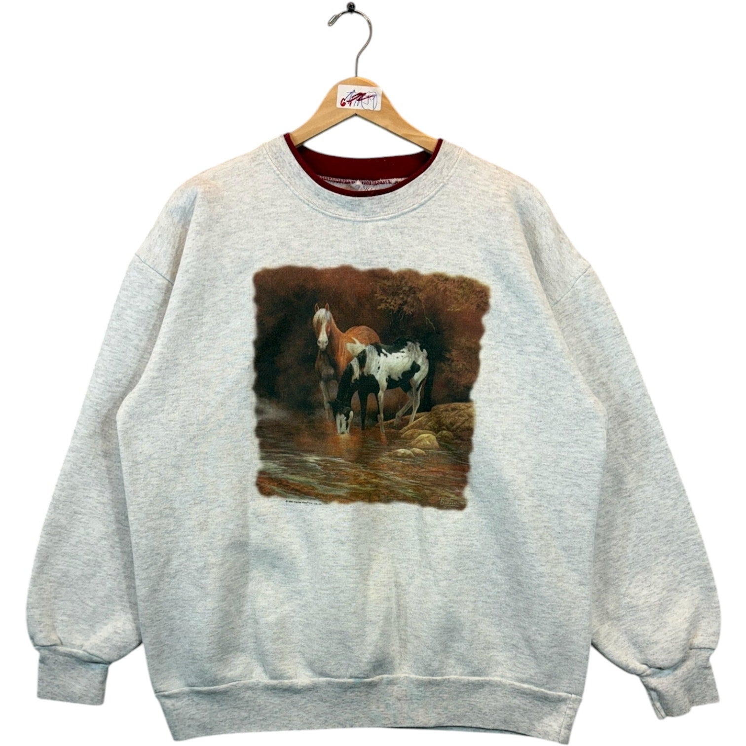 Vintage Horses Drinking Artwork Crewneck