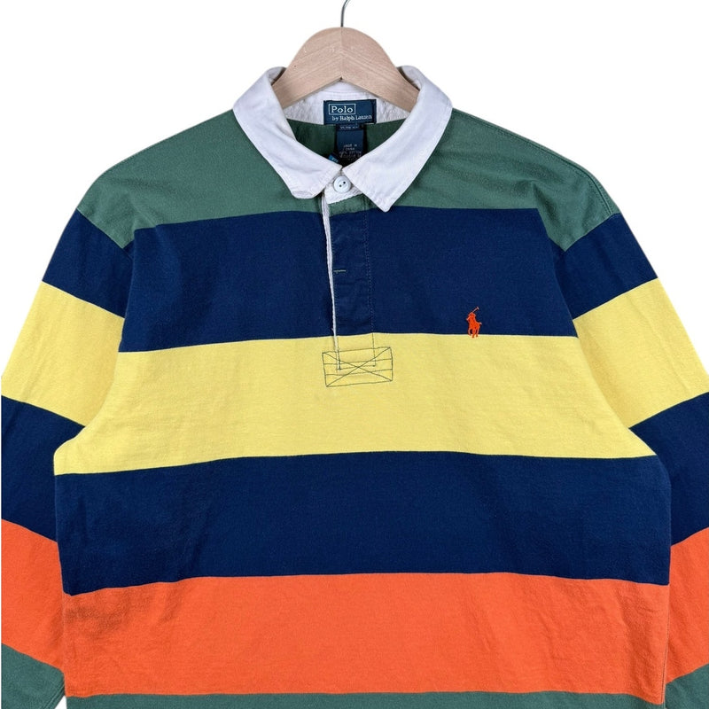 Vintage Youth Polo Ralph Lauren Striped Rugby Long Sleeve Polo