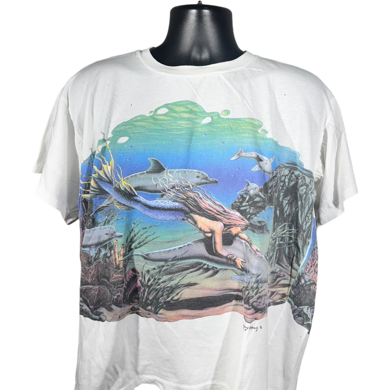 Vintage Mermaid and Dolphins Ocean Life AOP Tee