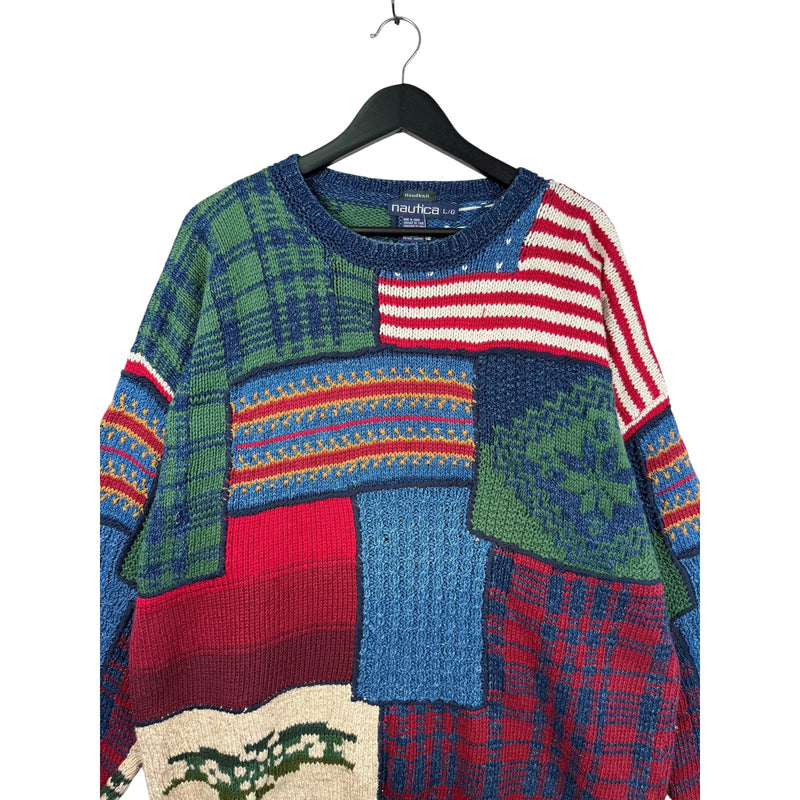 Vintage Crochet Knit Patchwork Relaxed Sweater