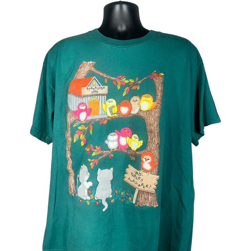 Vintage Basic Editions Treehouse Cafe Birds and Cats Tee