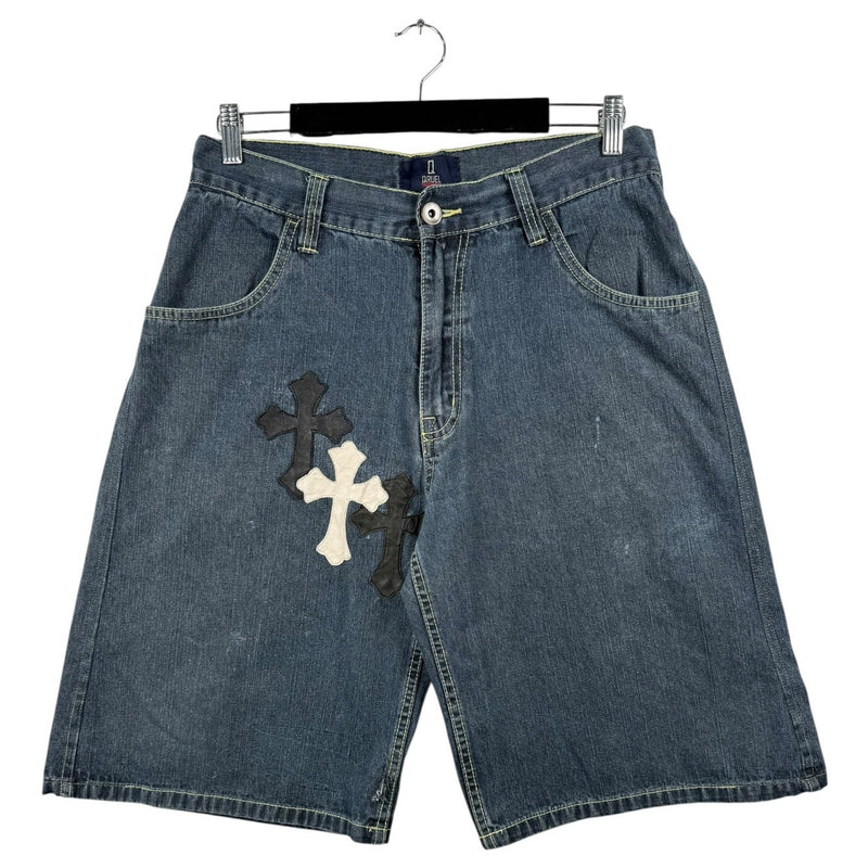 Vintage Qruel Cross Patch Denim Shorts 38