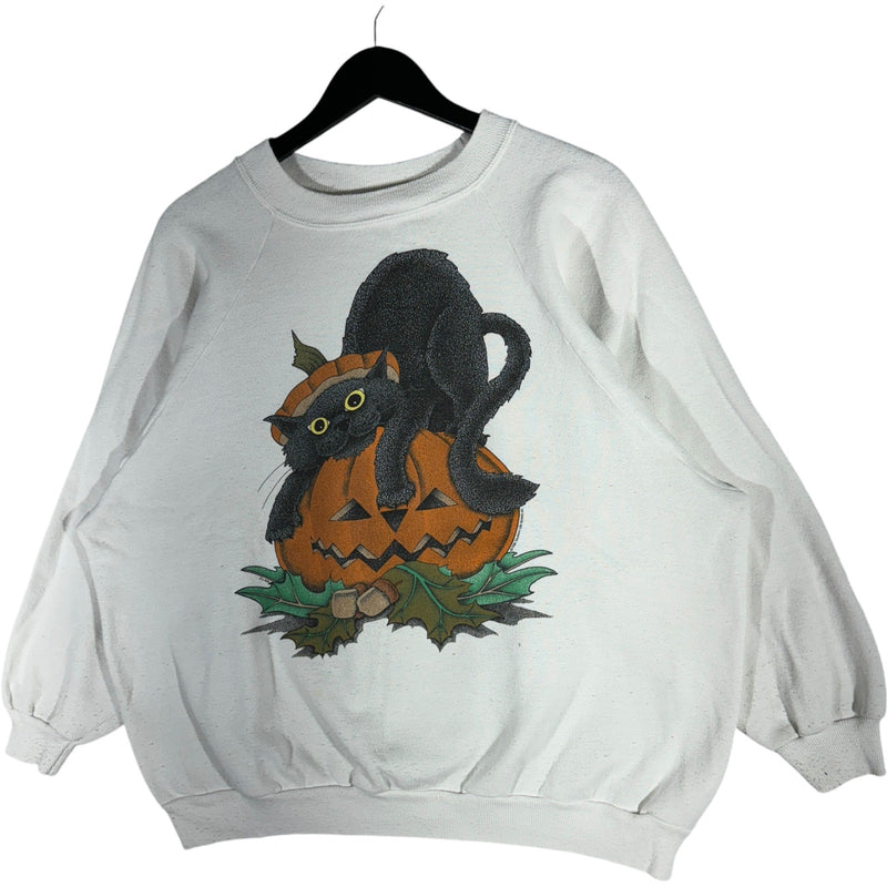 Vintage Women's Cat In Pumpkin Halloween Crewneck