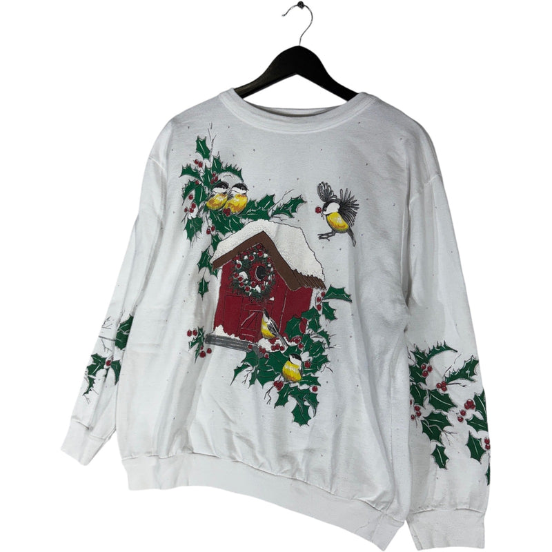 Vintage Winter Chickadees Birdhouse Crewneck 90s