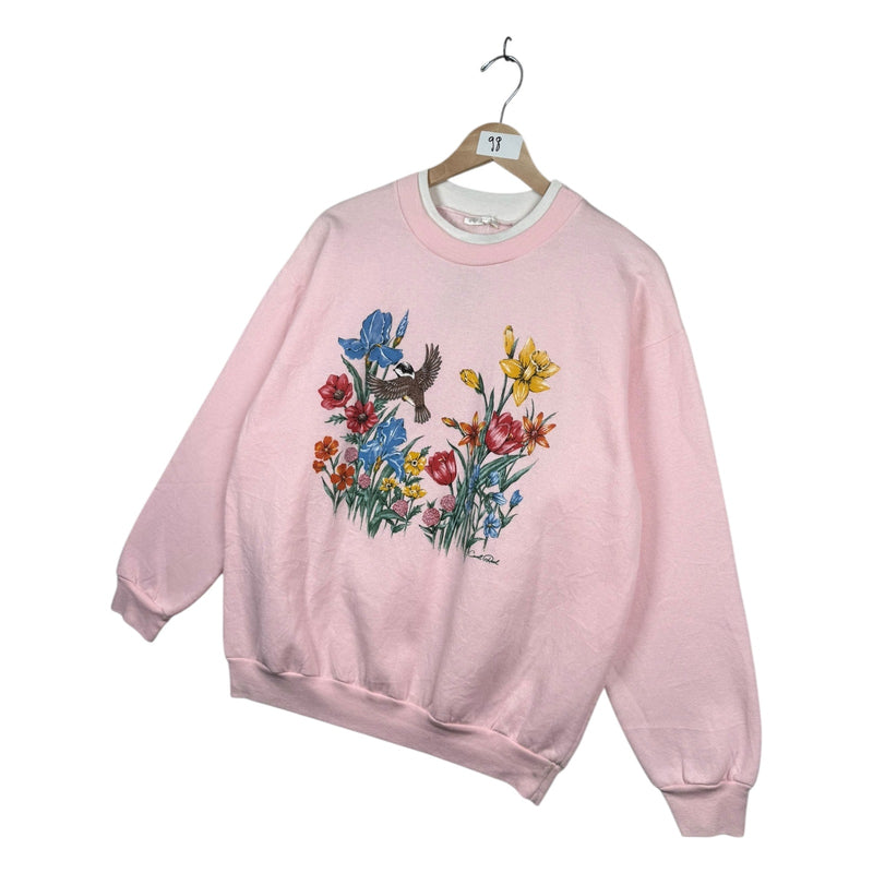 Vintage Floral Bird Graphic Print Crewneck