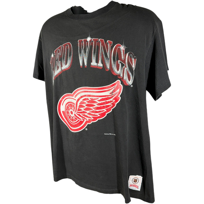 Vintage Nutmeg Detroit Red Wings Spellout Logo Tee 90s