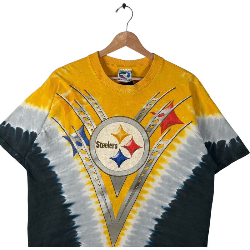 Vintage Liquid Blue Pittsburgh Steelers Tie Dye Double Sided NFL Tee