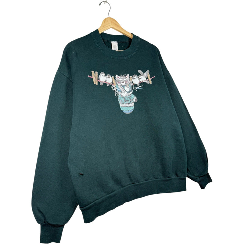 Vintage Happy Cat Birds Hanging Sweatshirt
