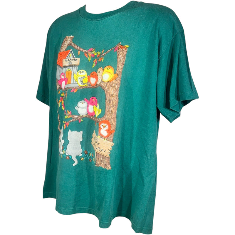 Vintage Basic Editions Treehouse Cafe Birds and Cats Tee