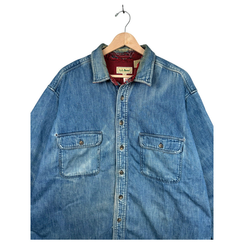 Vintage L.L. Bean Flannel Lined Denim Long Sleeve Button Up