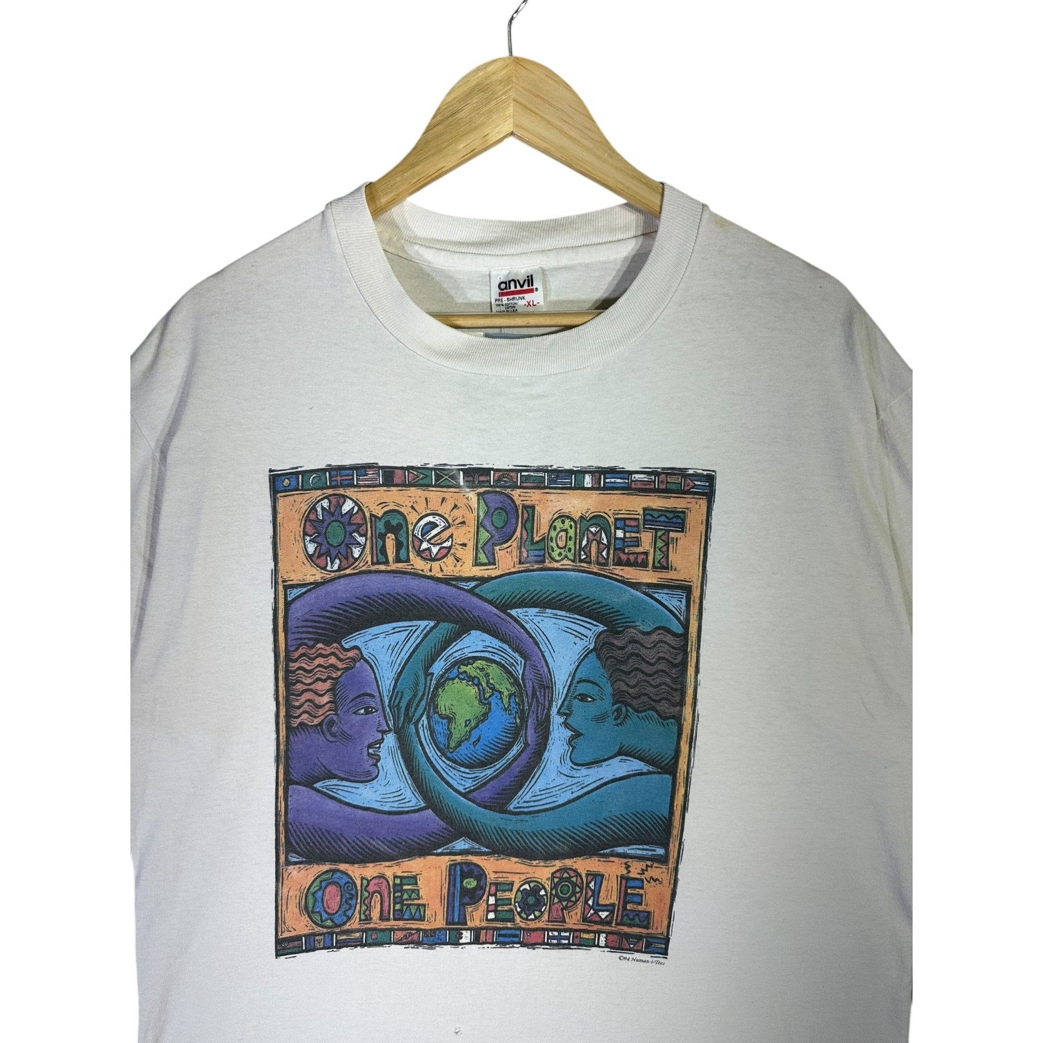 Vintage One Planet One People Earth Art T-Shirt