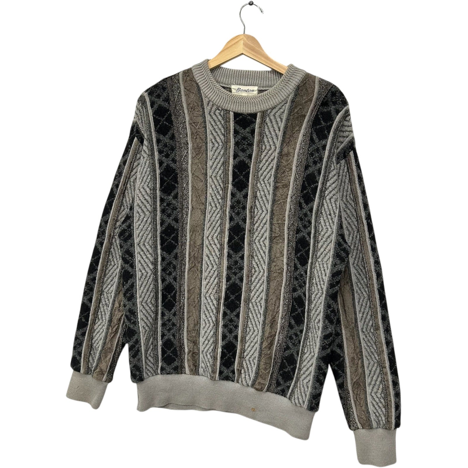 Vintage 3D Velvet Textured Striped Pullover Sweater