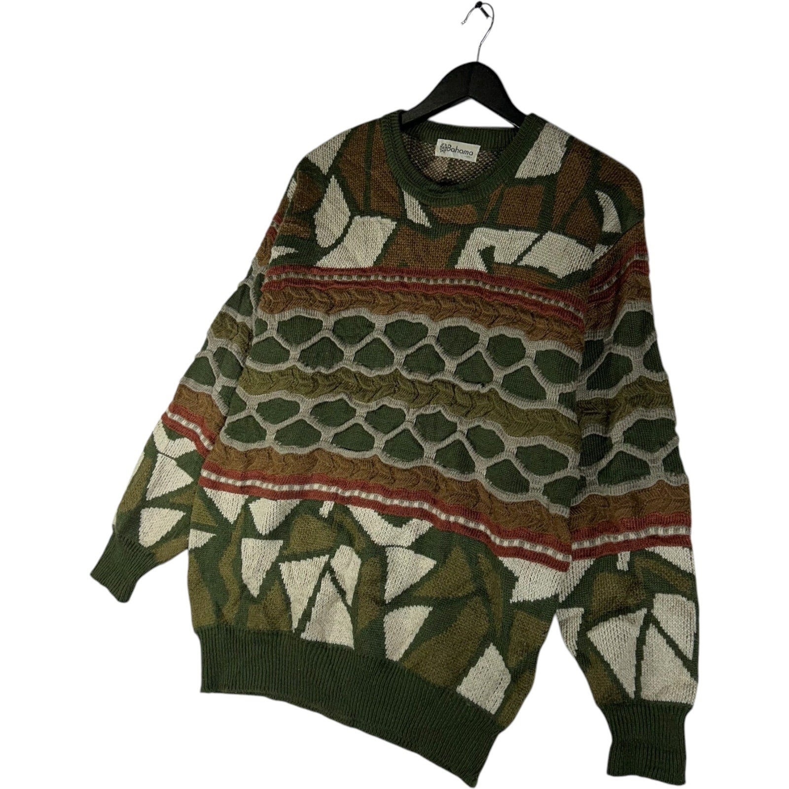 Vintage Bahama Geometric Pattern 3D Knit Sweater