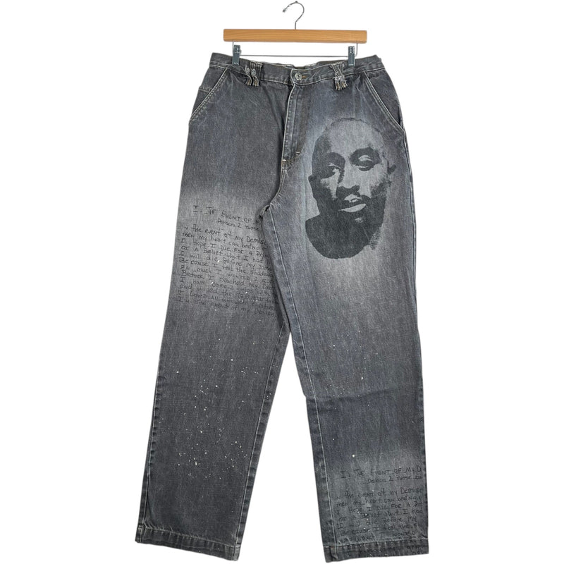 Vintage Makaveli Tupac Lyrics Wide Leg Denim Jeans 36 x 34