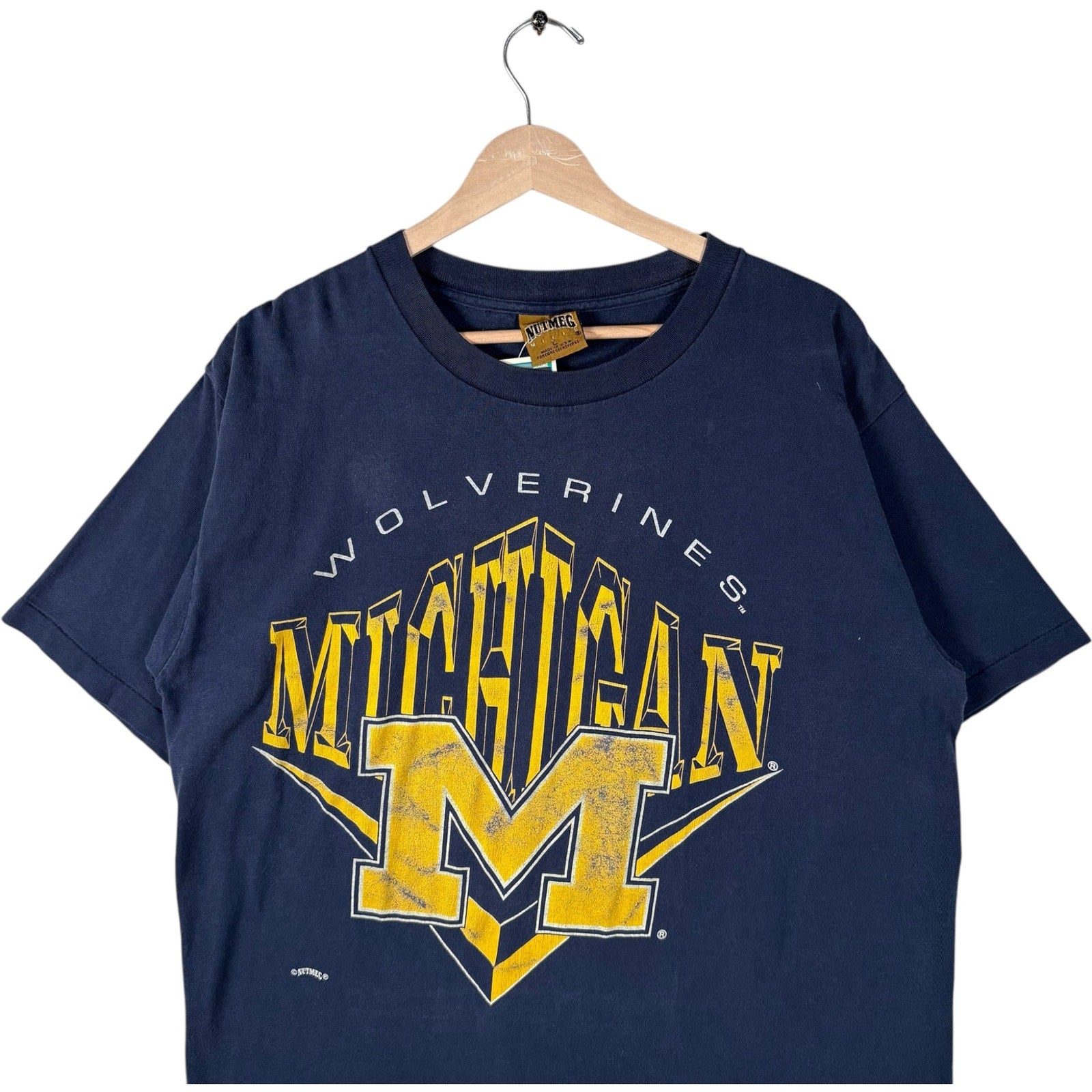 Vintage Nutmeg University Of Michigan Wolverines Spellout Tee 90s